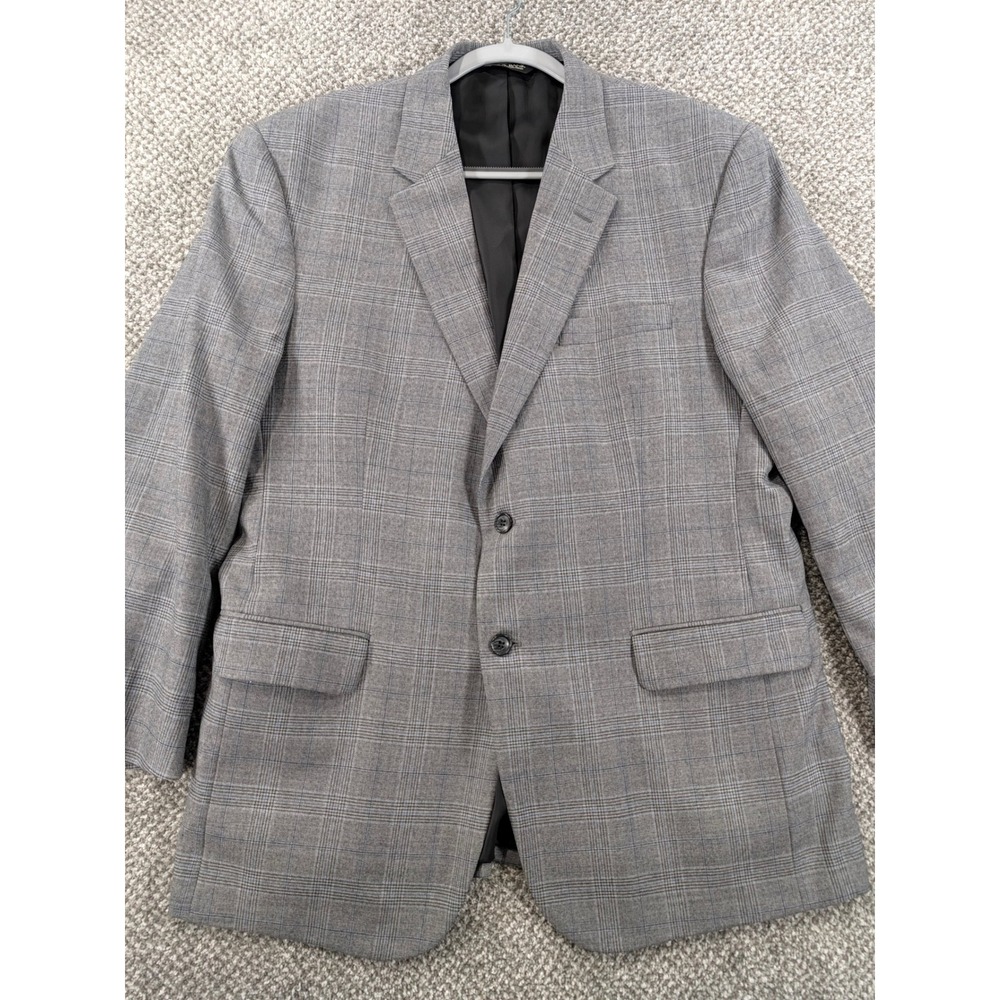 Jos A Bank Travelers Collection 44R Blazer Grey Glen Plaid 100% Wool Sport Coat